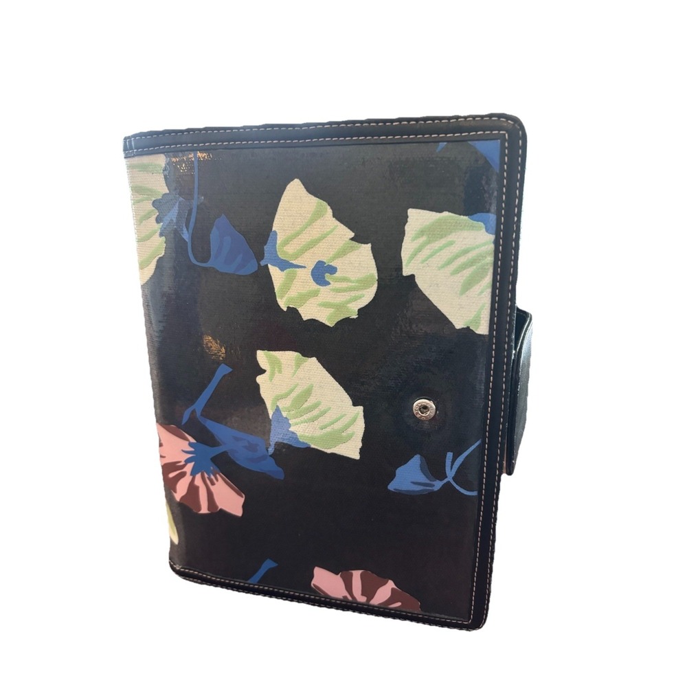 Franklin Covey Black Floral Leather Portfolio Padfolio Planner